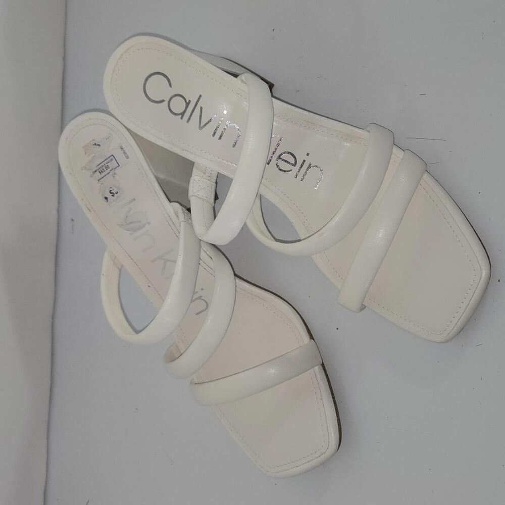 0221 Calvin Klein Kchudson Heeled Sandals White Women's Size  9.5M
